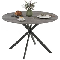 HOMCOM Runder Esstisch für 4 Personen, 120 cm, Industrie-Style, Holzoptik-Tischplatte, gekreuztes Stahlgestell, Grau(m-8)