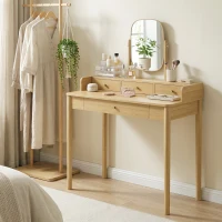 HOMCOM Tocador con espejo giratorio, tocador de madera de pino con 4 cajones, superficie de almacenamiento para dormitorio, roble(m-6)