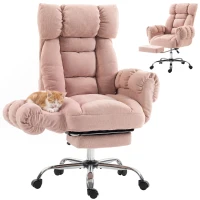 HOMCOM Chaise de bureau ergonomique avec repose-pieds accoudoirs et dossier haut rabattables inclinable 135° hauteur réglable Rose(m-7)