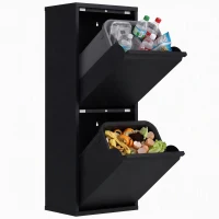 HOMCOM Poubelle de tri à abattant 2x15L, 2 compartiments, seaux intérieurs amovibles, fermeture amortie, Noir(m-7)