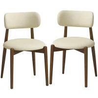 HOMCOM 2er-Set Esszimmerstühle, Küchenstühle aus Chenille mit gebogener Rückenlehne, gepolsterter Sitz, Beige(m-1)