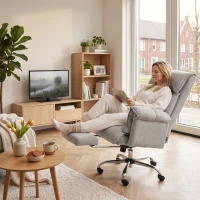 HOMCOM Bureaustoel met voetensteun, verstelbare rugleuning, hoge rugleuning en armleuningen, comfortabele thuiswerkstoel, grijs(m-12)