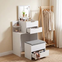 HOMCOM Tocador con espejo y taburete con espejo abatible, tocador con cajones, Blanco(m-6)