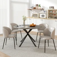HOMCOM Runder Esstisch für 4 Personen, 120 cm, Industrie-Style, Holzoptik-Tischplatte, gekreuztes Stahlgestell, Grau(m-2)