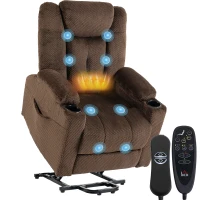 HOMCOM Fauteuil Relax Inclinable Électrique Releveur pour Séniors avec Massage Chaleur Porte-gobelet Télécommande Poches Marron foncé(m-7)