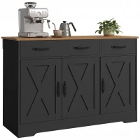 HOMCOM Küchenbuffet, Aufbewahrungsmöbel mit 3 Scheunentüren, 2 Schubladen und verstellbaren Einlegeböden, 108 x 40 x 81 cm, schwarz(m-8)