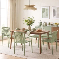HOMCOM Lote de 4 Sillas de Comedor, Sillas de Cocina Apilables en PP con Respaldo Curvado Calado y Reposabrazos, Verde(m-2)