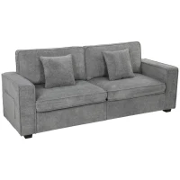 HOMCOM 3‑Sitzer‑Sofa mit Chenille‑Bezug, Seitentaschen, 2 Kissen, Armlehnen, Federkern 210x78,5x86,5 cm Grau(m-8)