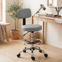 HOMCOM Silla Giratoria de Altura Ajustable con Reposapiés, en Acero, Piel Sintética y Espuma, 52x52x78-92 cm, Gris Claro(m-5)