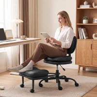 HOMCOM Cadeira de Escritório Ergonômica para Pernas Cruzadas, Cadeira de Meditação Giratória 360° com Rodízios, Apoio para os Pés Removível, Preto(m-5)