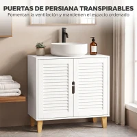 HOMCOM Mueble Bajo Lavabo con 2 Puertas de Lamas Estante Ajustable y Patas de Bambú 60x30x60 cm Blanco(m-6)