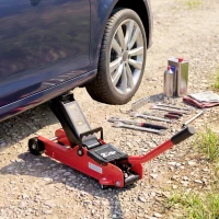 HOMCOM Cric hidraulic Cric rulant 2,5 Tone cu profil redus pentru mașină Ridicare 85-380mm Șa din cauciuc 90x22x38cm Roșu(m-5)