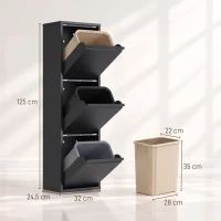 HOMCOM Lixeira de Triagem Basculante 3x15L com 3 Compartimentos, Baldes Internos Removíveis, Fecho Amortecido, Preto(m-3)
