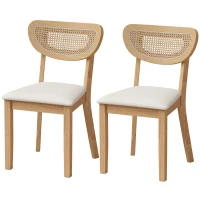 HOMCOM Lote de 2 Sillas de Comedor, Sillas de Cocina Tapizadas en Lino, Respaldo Efecto Ratán y Patas de Hevea, Beige(m-11)