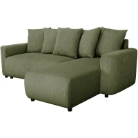Canapé d'angle convertible réversible - 3 a 4 places - PHARELL 2 - velours côtelé - kaki - coffre de rangement - L233 x P159 x H89 c(m-4)