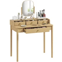 HOMCOM Penteadeira com Espelho Giratório, Mesa de Pinho com 4 Gavetas, Área de Armazenamento para Quarto, Carvalho(m-7)