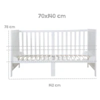 Lit bébé évolutif - 70 x 140 cm - EASY SLEEP - Blanc laqué(m-6)