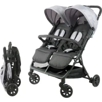 Bambisol - DS209 GRIS NOIR - Poussette Double Cote a Cote | Pour Jumeaux des la Naissance, Pliage Ultra-Compact | Noir Gris(m-1)