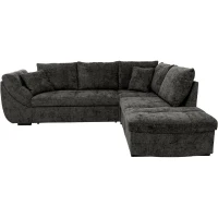 Canapé d'angle convertible réversible - 4 a 5 places - CALVIN - Tissu chenille Noir - Coffre - 257 x 214 x 88 cm(m-4)