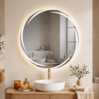 HOMCOM Oglindă de baie rotundă Ø60 cm cu LED, iluminare frontală & de fundal, anti-aburire, difuzor Bluetooth, reglabilă(m-4)