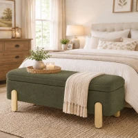 HOMCOM Coffre-banc de rangement 108x40x40cm, Assise rembourrée 2 places en chenille, Pieds en bois, Vert(m-6)