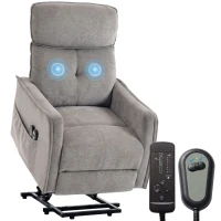 HOMCOM Fauteuil Relax Reclinable Électrique Releve-personnes avec 2 Points de Massage Assise à Ressorts Repose-pieds Chenille Gris(m-7)