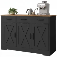 HOMCOM Buffet de cozinha, móvel de arrumação com 3 portas de celeiro, 2 gavetas e prateleiras ajustáveis, 108 x 40 x 81 cm, preto(m-11)