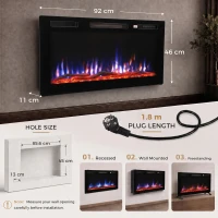 HOMCOM Șemineu electric cu efect de flacără și montare pe perete cu telecomandă(m-3)