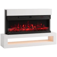 HOMCOM Șemineu Electric Podea/Perete 900/1800W cu Bandă LED, 3 Fețe, Mobilier TV 140 cm, 12 Culori Flacără, Telecomandă, Alb(m-1)