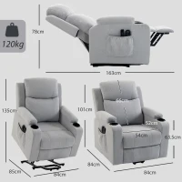 HOMCOM Sillón Elevador Eléctrico Masaje Vibración y Calor, Sillón Relax Eléctrico, Respaldo Reclinable, Puerto USB, Gris(m-3)