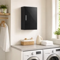 HOMCOM Armário de Parede em Madeira para Banheiro com 3 Prateleiras Ajustáveis em Vidro em 3 Níveis, 40x15x55 cm, Preto(m-4)