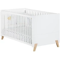 Lit évolutif - 140x70cm - Babyprice Joy Naturel - Blanc sur pieds en bois naturel(m-1)