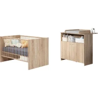 Chambre bébé duo NIKO - Lit 70x140 cm + Commode a langer 2 portes - Décor chene naturel - TRENDTEAM(m-2)