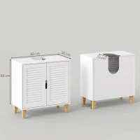 HOMCOM Mueble Bajo Lavabo con 2 Puertas de Lamas Estante Ajustable y Patas de Bambú 60x30x60 cm Blanco(m-3)