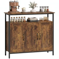 HOMCOM Küchenschrank mit offenem Fach und 2 Schränken, aus Holz und Stahl, 100x35x88 cm, Rustikales Braun(m-8)