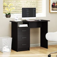 HOMCOM Secretária Economizadora de Espaço com 3 Gavetas, Prateleira Aberta, Secretária de Escritório, Moderna, Mesa para PC para Casa Escritório Estúdio Quarto, 100x40x75 cm, Preto(m-2)