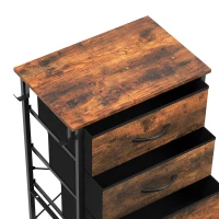 HOMCOM Cómoda 5 cajones de tela plegables, cómoda para dormitorio de adulto con bolsillos laterales y 2 ganchos, marrón rústico(m-8)