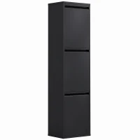 HOMCOM Poubelle de tri basculante 3 x 15 L avec 3 compartiments, seaux intérieurs amovibles, fermeture amortie, Noir(m-1)