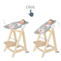 Chaise haute évolutive 2-en-1 - ROBA - BORN UP - Transat inclinable vert givré 'Roba Style' inclus - Bois naturel(m-2)