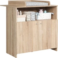 Chambre bébé duo NIKO - Lit 70x140 cm + Commode a langer 2 portes - Décor chene naturel - TRENDTEAM(m-5)