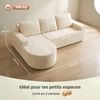 HOMCOM Sofá Esquinero 3 Plazas en Terciopelo Acanalado, Sofá Comprimido en L 235cm, Chaise Longue Curva, Asiento Profundo, Beige(m-3)