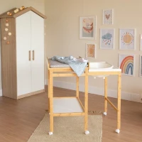 Table a langer avec baignoire coulissante - ROBA - Inclus matelas déperlant Roba style Gris - Tablette de rangement - Bambou naturel(m-2)