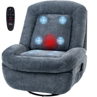 HOMCOM Fauteuil Relax Réclinable Électrique avec Chauffage Lombaire Massage Pivotant et Bascule Repose-pieds Assise Extra-large Port USB Bleu(m-8)