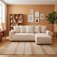 Canapé d'angle convertible réversible - 3 a 4 places - PHARELL 2 - velours côtelé - perle - coffre de rangement - L233 x P159 x H89(m-2)