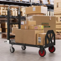 HOMCOM Cărucior Pliabil 2 în 1 Extensibil 220KG Pliere Plat Cărucior Platformă Oțel Mâner Reglabil Roți 360° 112x41x92cm Negru(m-4)