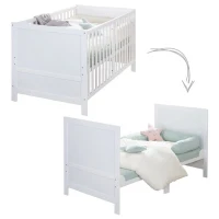 Lit bébé évolutif - 70 x 140 cm - EASY SLEEP - Blanc laqué(m-1)