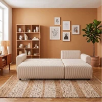 Canapé d'angle convertible réversible - 3 a 4 places - PHARELL 2 - velours côtelé - perle - coffre de rangement - L233 x P159 x H89(m-3)
