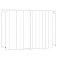 PawHut Barrière de Sécurité Extensible pour Chiens 72-108.5x76cm, Fermeture Automatique, Ouverture d'une Main, Blanc(m-7)