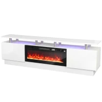 HOMCOM Mueble TV con Chimenea Eléctrica 203cm con Iluminación LED Chimenea Decorativa Falsa 900/1800W Efecto Llama 3D Blanco(m-1)