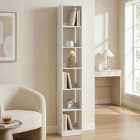 HOMCOM Estante Vertical de 6 Prateleiras para Sala Escritório Quarto, 29.5x23.5x184 cm, Efeito Madeira Branca(m-6)